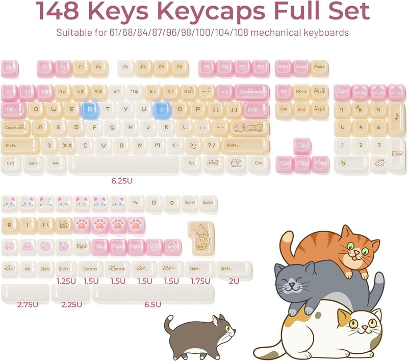 HITIME x XVX Jelly Keycaps - Cute Jade Keycaps, Ragdoll Cat Ceramic Keycap 60 65 75 100 Percent, Mao Profile, Custom Keycap 148 Keys Set for 100%, 75%, 65%, 60% Mechanical Keyboard - Image 3